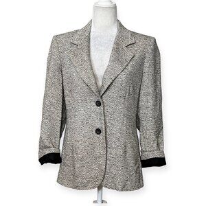 Barrie Pace Women's Blazer Jacket 6P Petite 100% Silk Black White Tweed USA